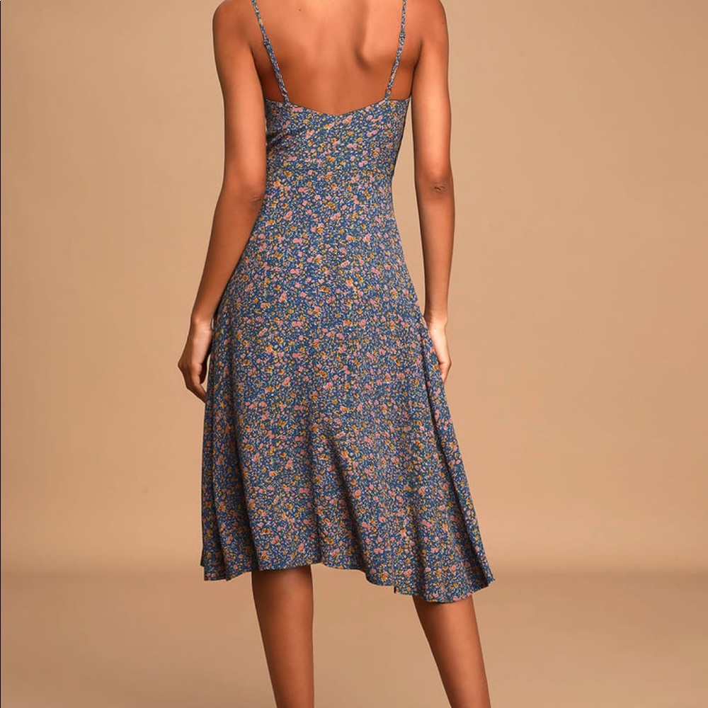 Rollas Midsummer Coast Blue Floral Print Button-Up Midi Dress - Picture 5 of 10
